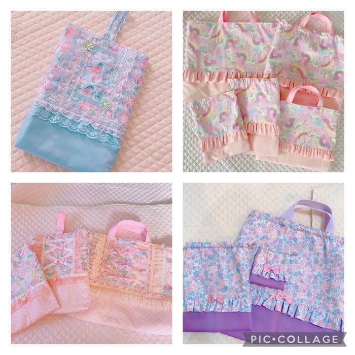 ハンドメイド 入園入学グッズ シューズ袋 レッスンバッグ 巾着など