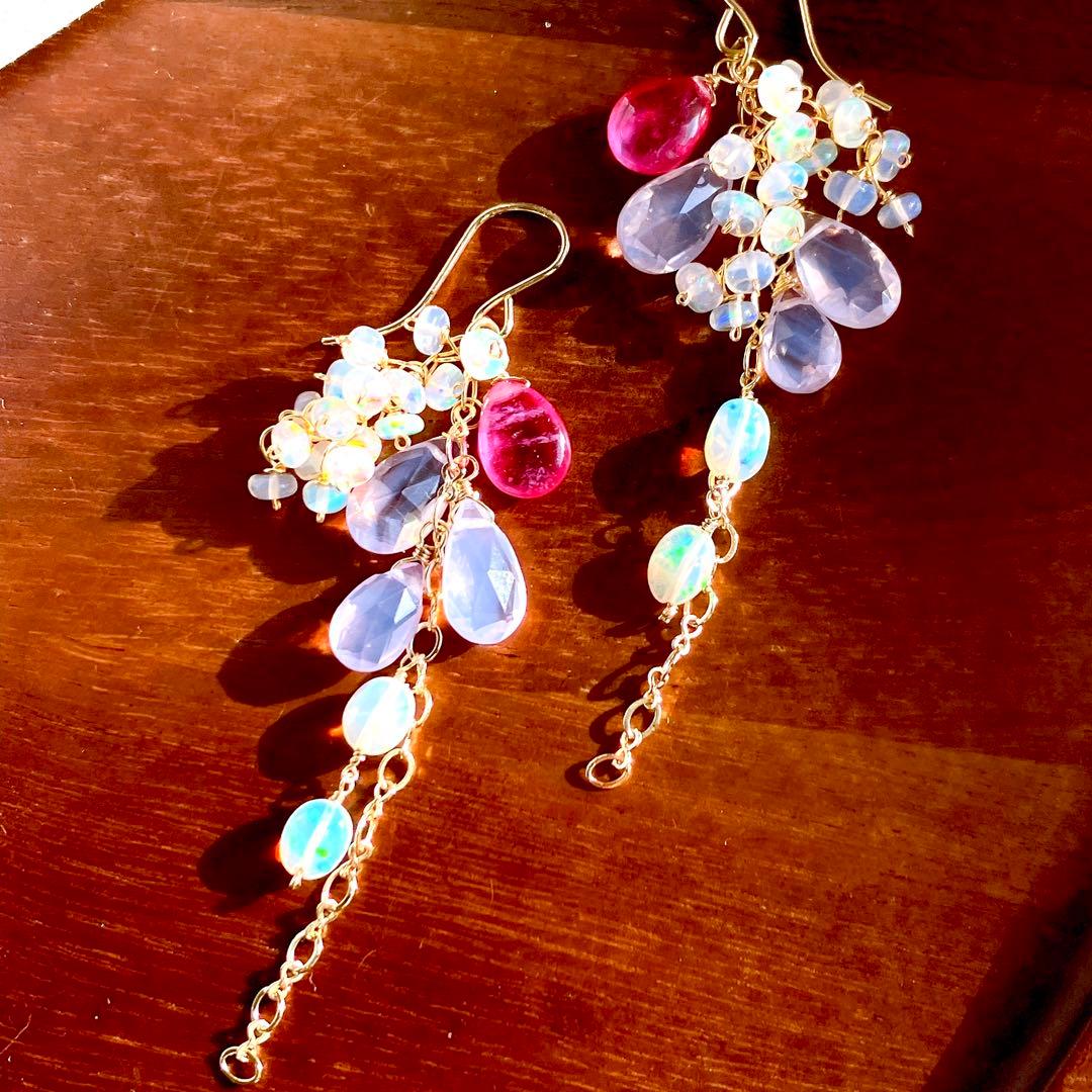 coconut◆高品質✧ルビー×スコロライト×オパールピアス✧14kgf