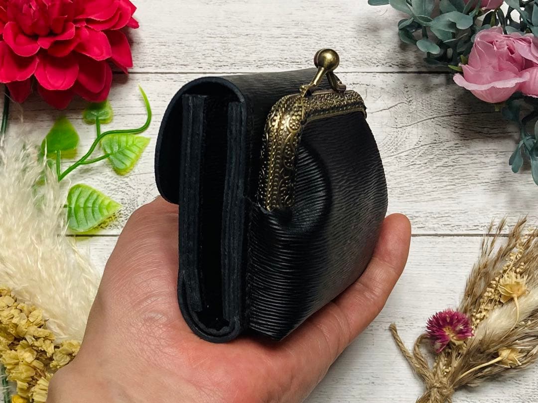 ❤【新色♪】【高級感×可愛い♪】大人オシャレながま口付き総本革ミニ財布♪黒