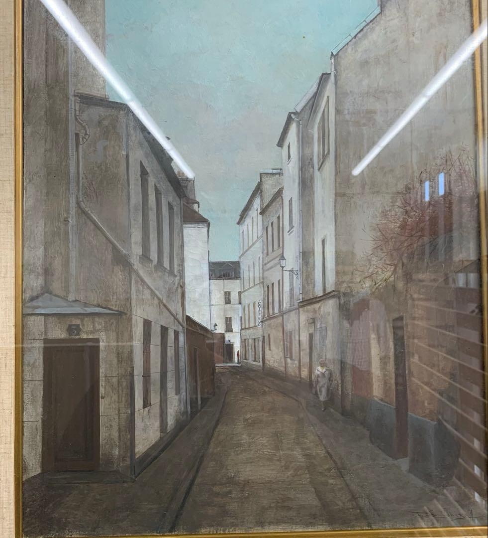 モンマルトルの街通り 神近昭 油彩画 F8 額装 風景画 絵画