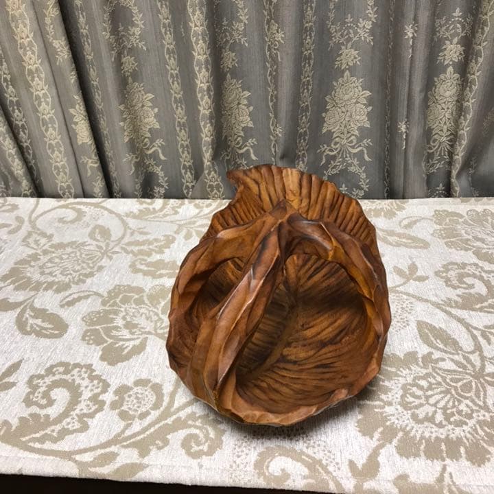 木彫り　小物入れ　かご