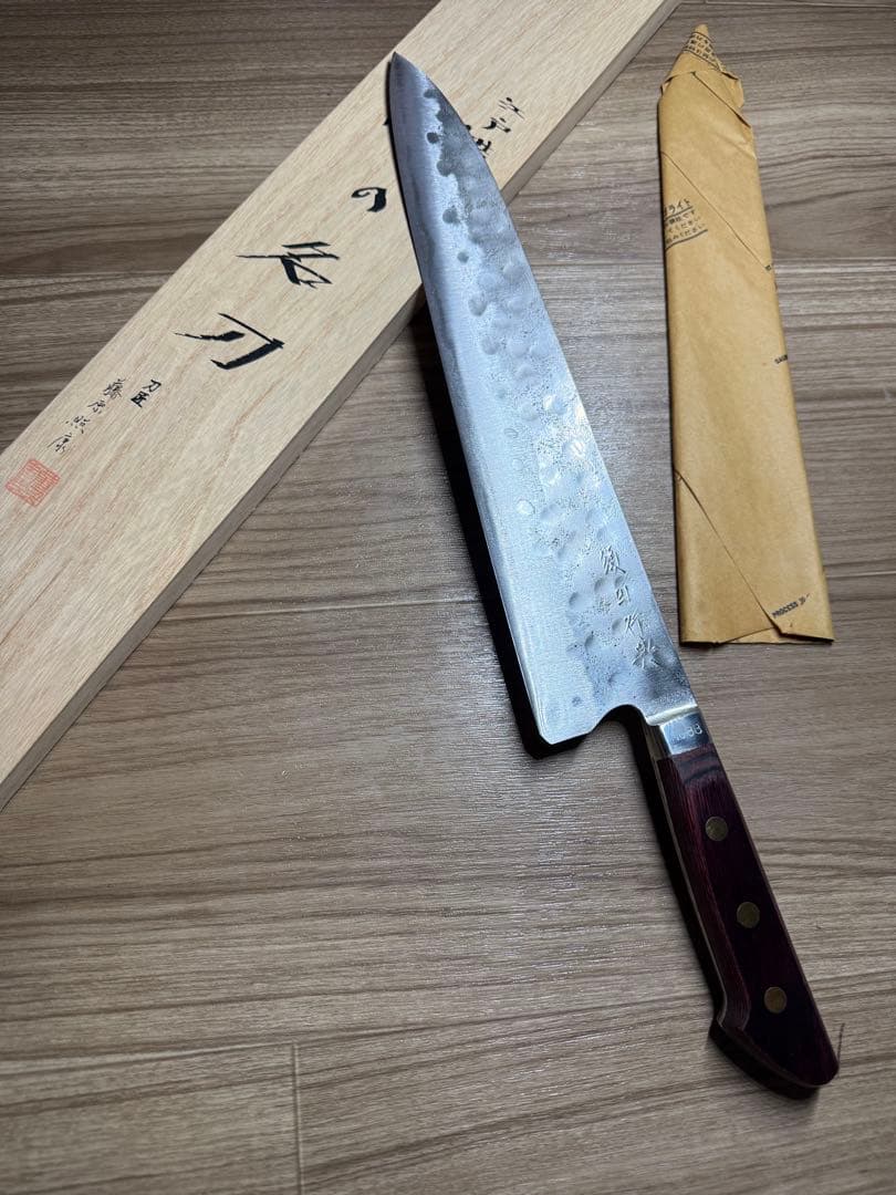 刀匠 藤原照康作 江戸造り 幻の名刀 牛刀 包丁K18刻印あり 刃渡り約30cm