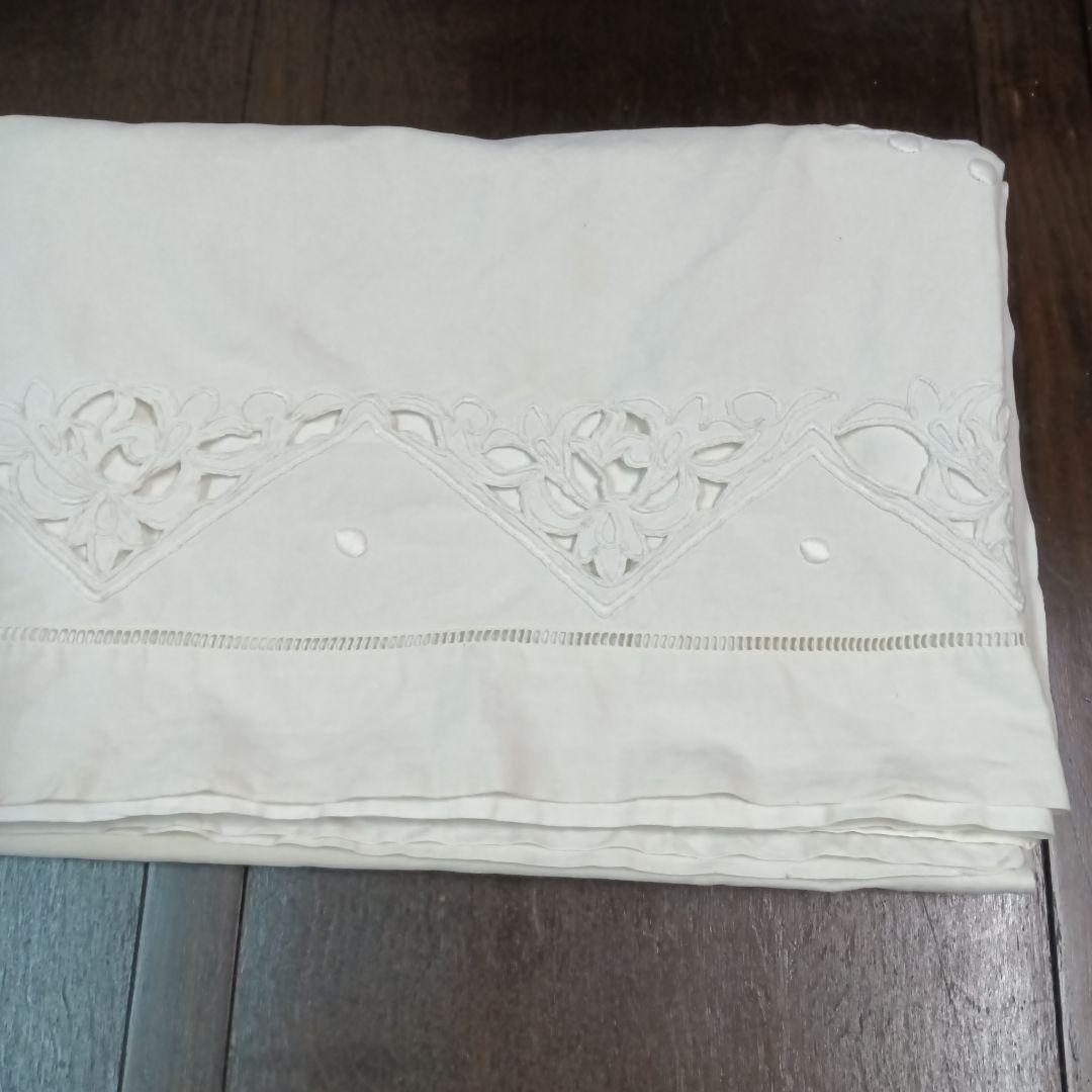 france vintage リネン＆コットン 花柄刺繍　 シーツ　ベッドカバー