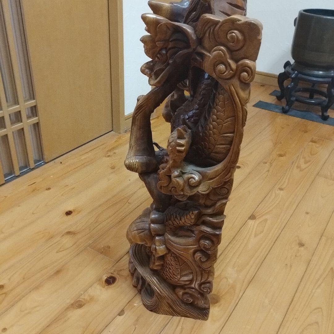 木製ドラゴン彫刻 高さ約64cm
