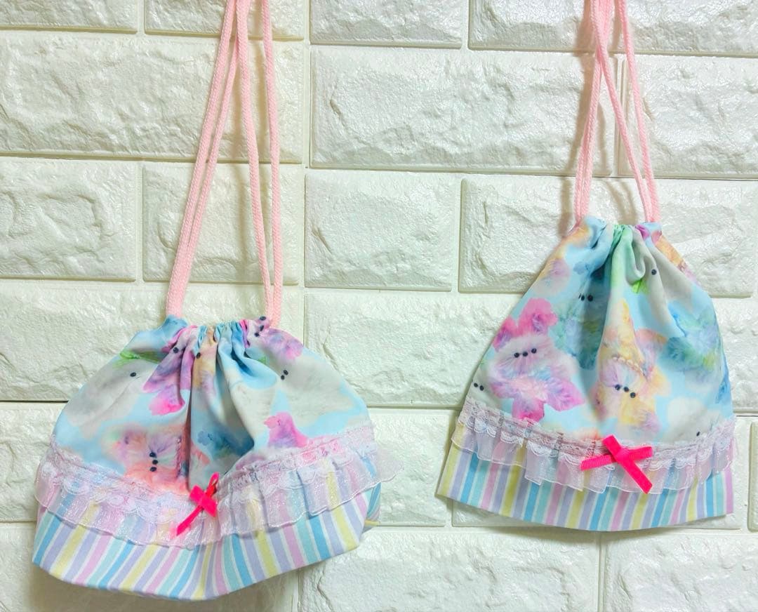 もこもこアニマル　ハンドメイド　入学　入園　女の子　レッスンバッグ　上履き