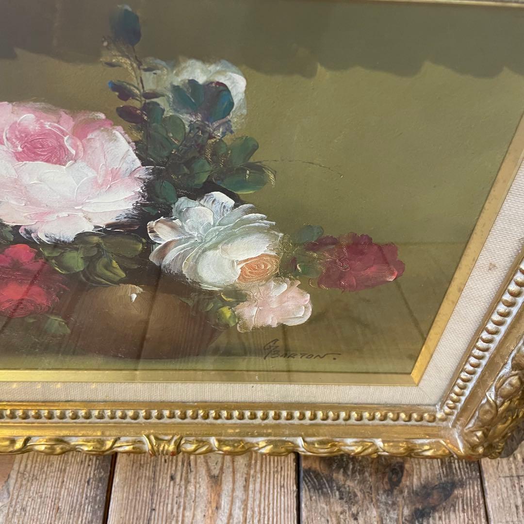 ドイツ人画家/G.Barton『薔薇』/油彩　骨董/バートン/静物画/絵画/額装