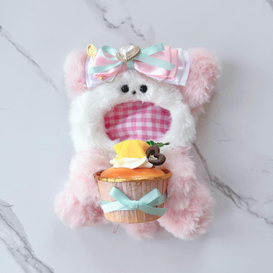 SALE おすわりぬい服 10〜13cm ピンク×ターコイズブルー