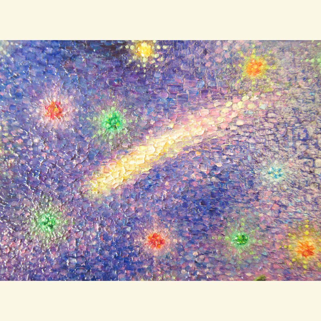 [匿名で配送] 一点もの ネコ 天使 星 宇宙 油絵 油彩 絵