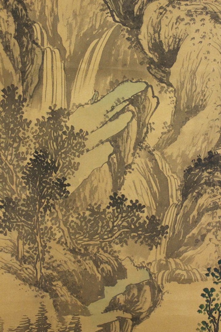 No5460 掛軸　在銘　聡博　山水画賛　絹本　紙箱付　中国画　古画　送料無料
