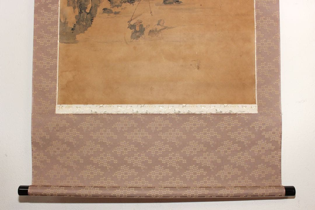 No4988 掛軸　三尾暁峯　初夏魚釣図　紙本 合箱　日本画　古美術　送料無料