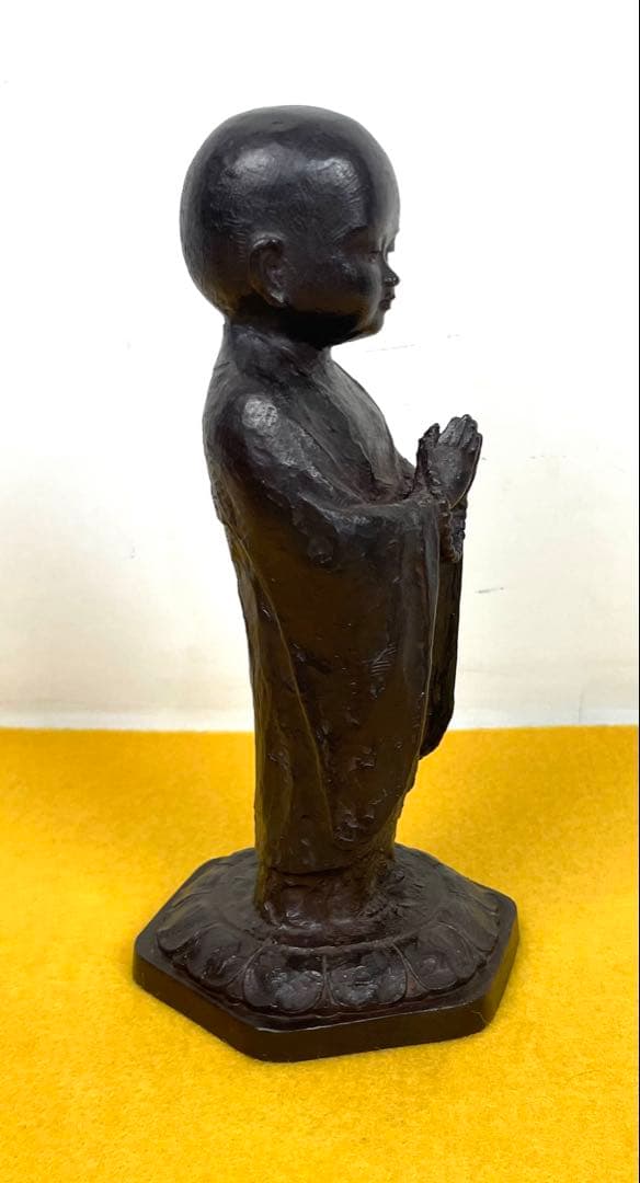 ●友沢正彦 合掌地蔵 祈りブロンズ 彫刻像 仏像 仏教美術 地蔵菩薩●