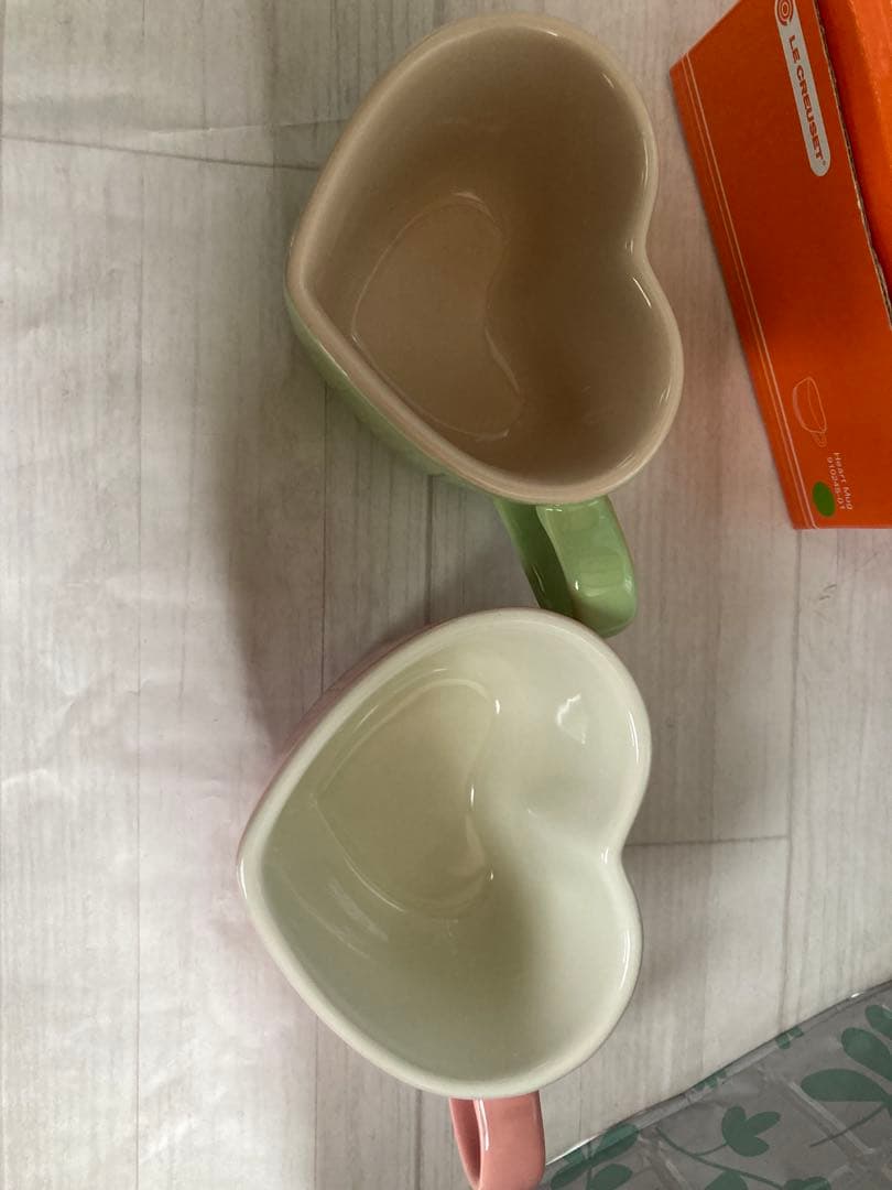 最終　LECREUSET ルクルーゼ　ハートカップ　ピンク　グリーン　3点セット
