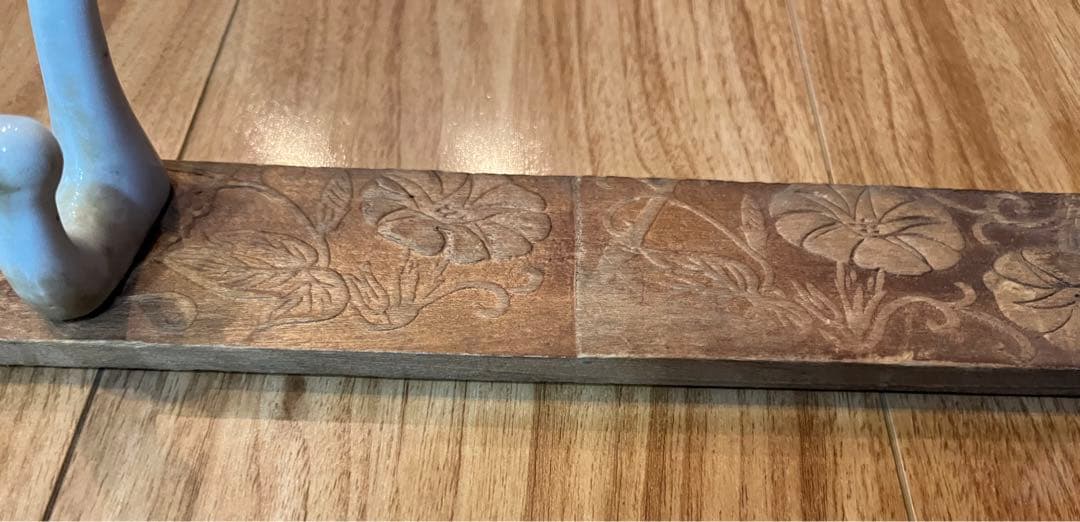 壁掛け　フック　陶器　お花　木材　2本セット　ビィンテージ