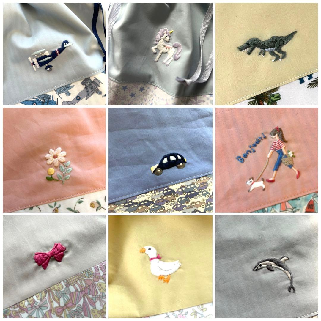 オーダー再開のお知らせと注意事項　巾着袋　リバティ　刺繍