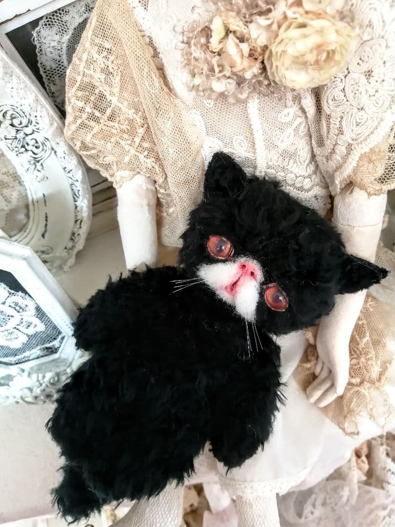 くせっ毛♡エキゾチック子猫ちゃん♡黒猫♡アートドール♡ぬいぐるみ♡