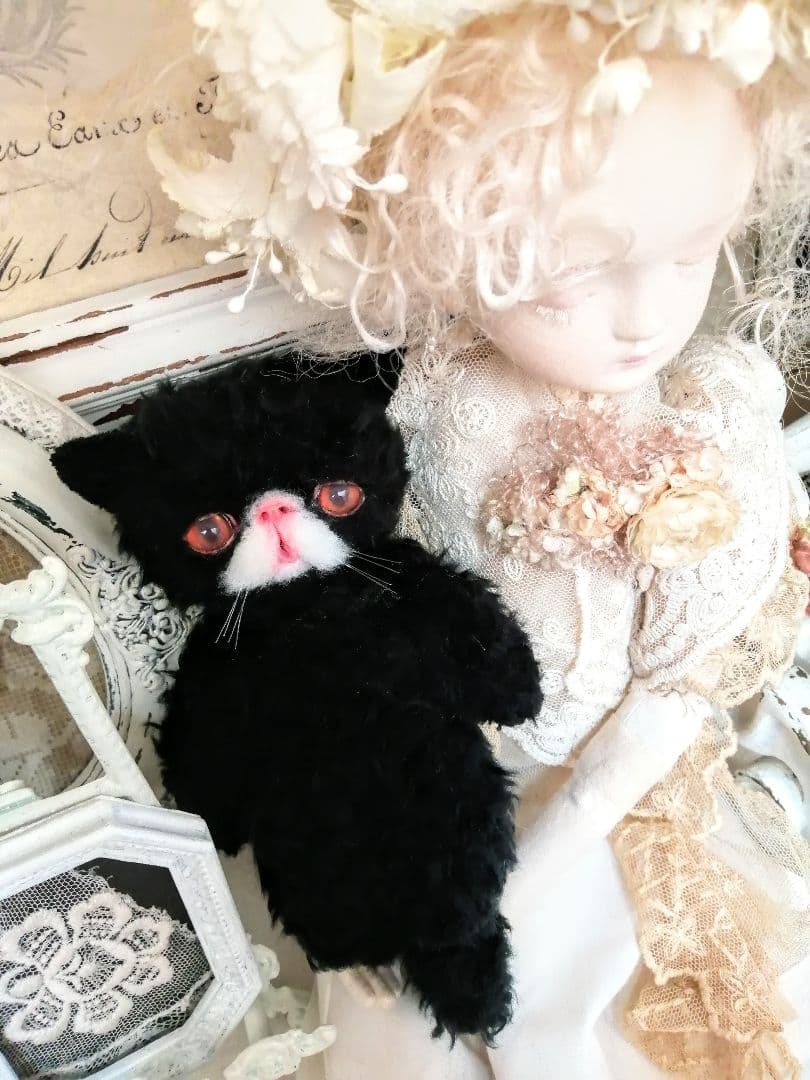 くせっ毛♡エキゾチック子猫ちゃん♡黒猫♡アートドール♡ぬいぐるみ♡
