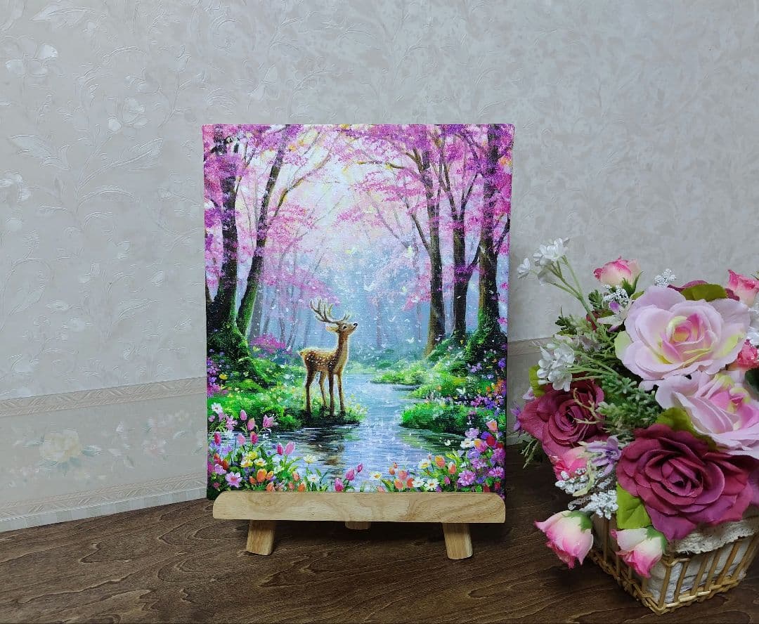 あ*め様 【春色の森】アクリル画 F3 風景画 絵画