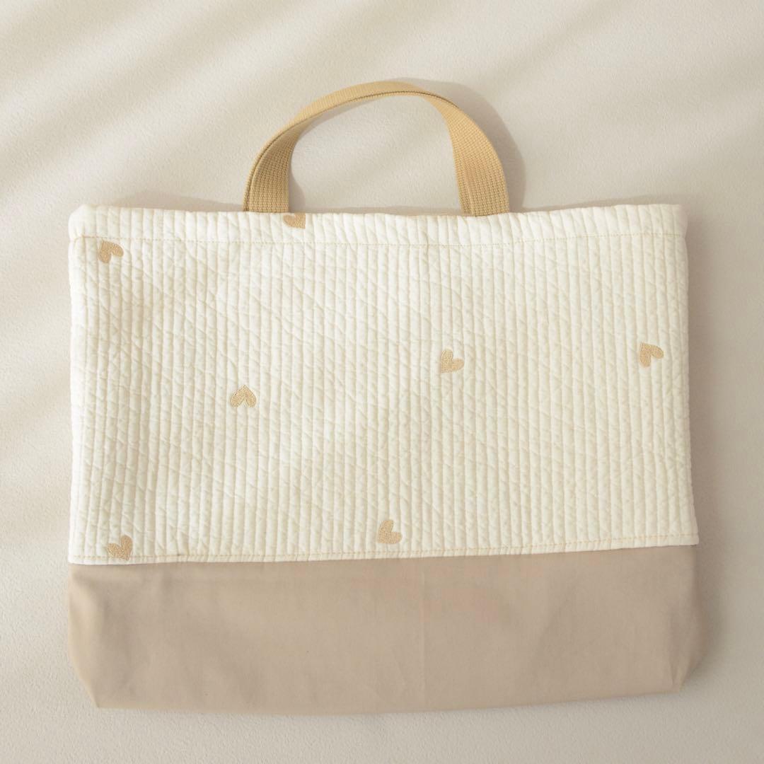 ハート刺繍ヌビ×フリル　入園入学3点セット/レッスンバッグ 上履き入れ 体操着袋