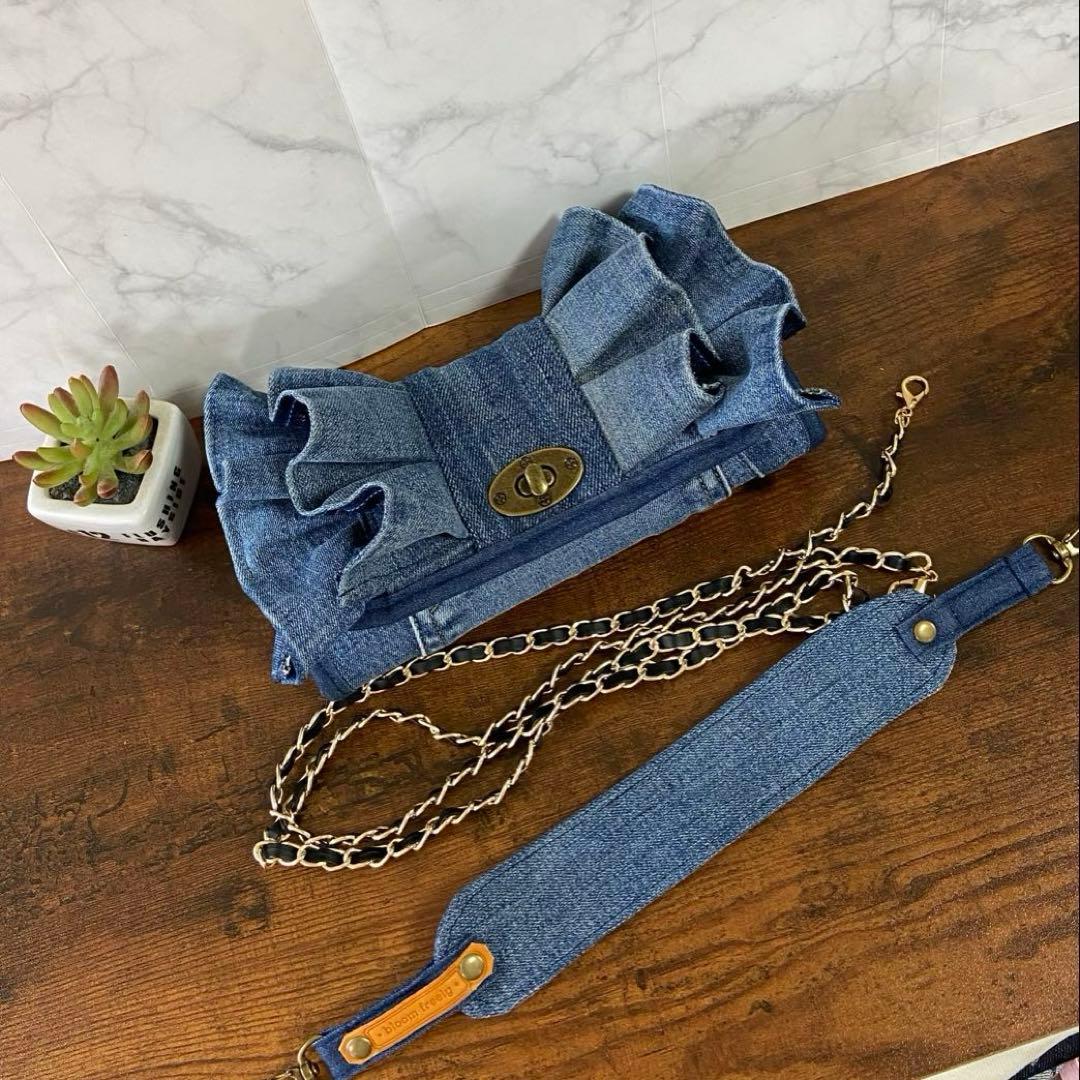 デニムリメイク〈フリル付き長財布〉お財布バッグ ハンドメイド