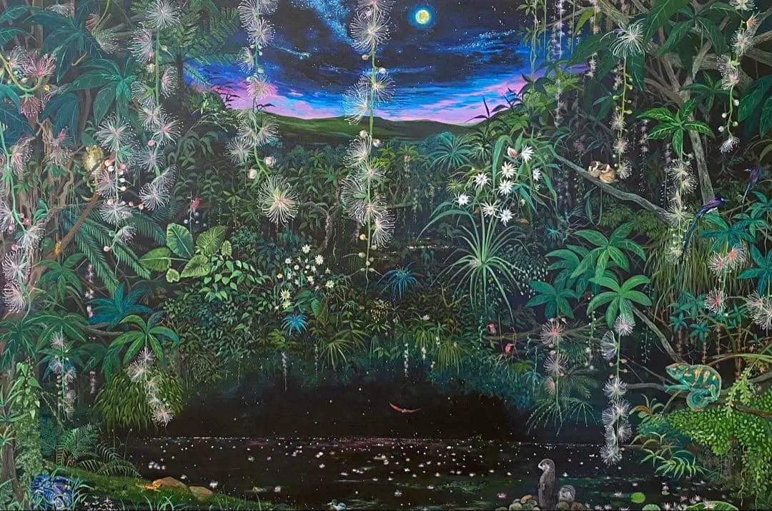 絵画　アクリル画家　『一夜の幻』 サガリバナ