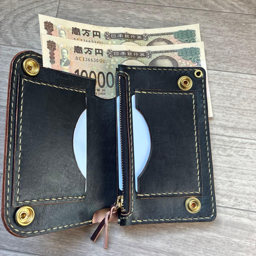 コードバン　ミドルトラッカーウォレット　真鍮　新喜皮革　タイプA 茶芯