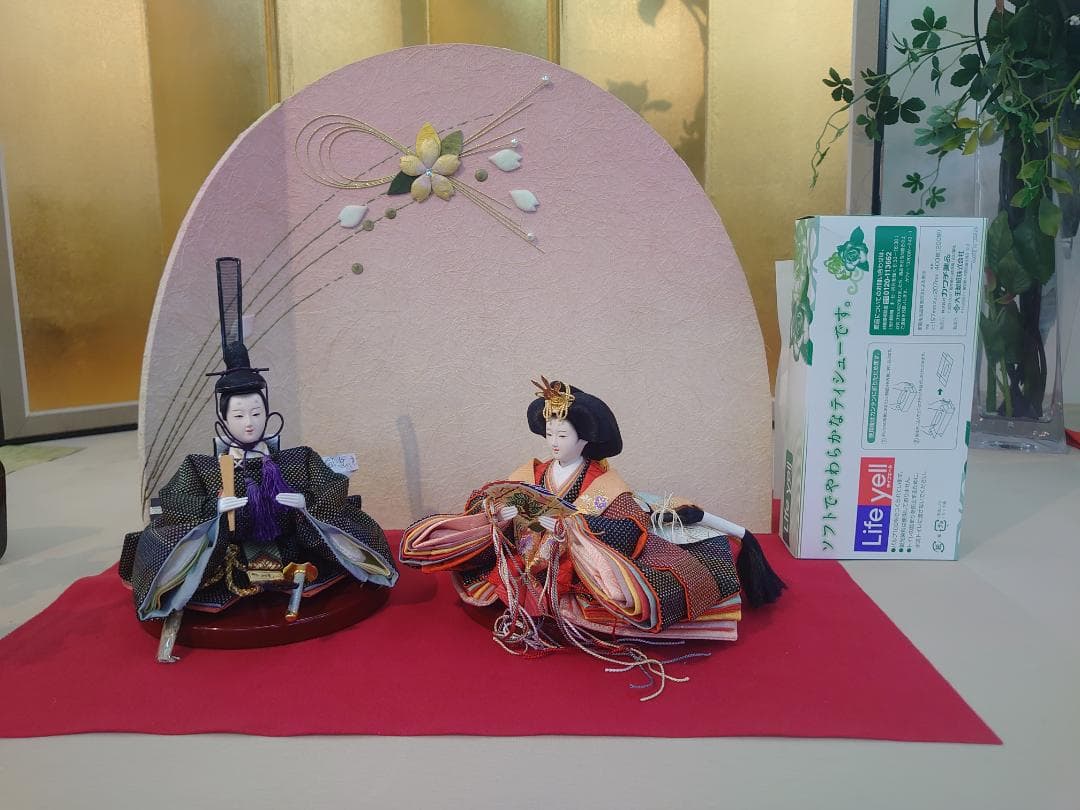 ●タイムセール●新品●　おひなさまセット　紬風衣装と和紙屏風