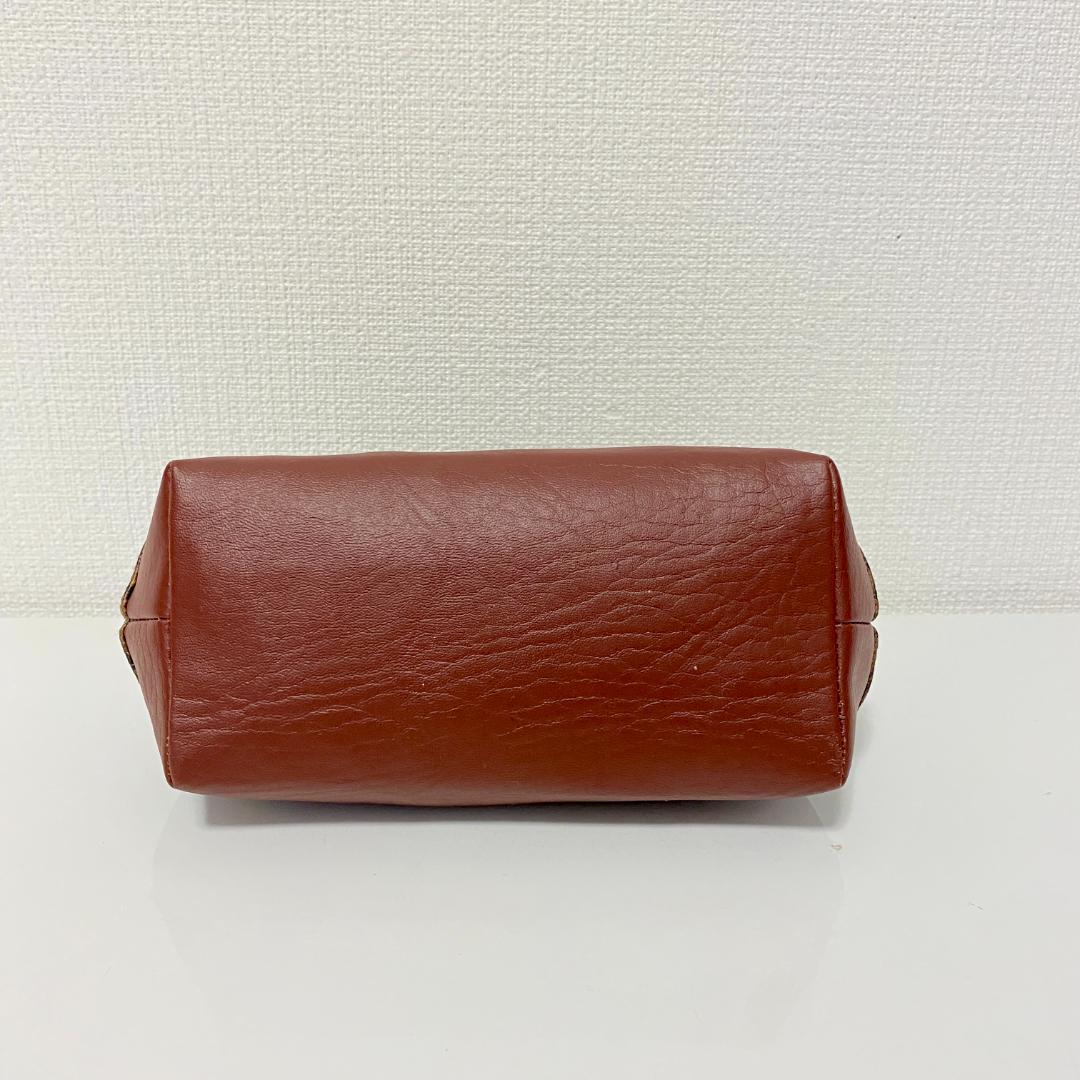 アンティーク風 がま口 ショルダー ブラウン×柄切替 ポーチセット 合皮