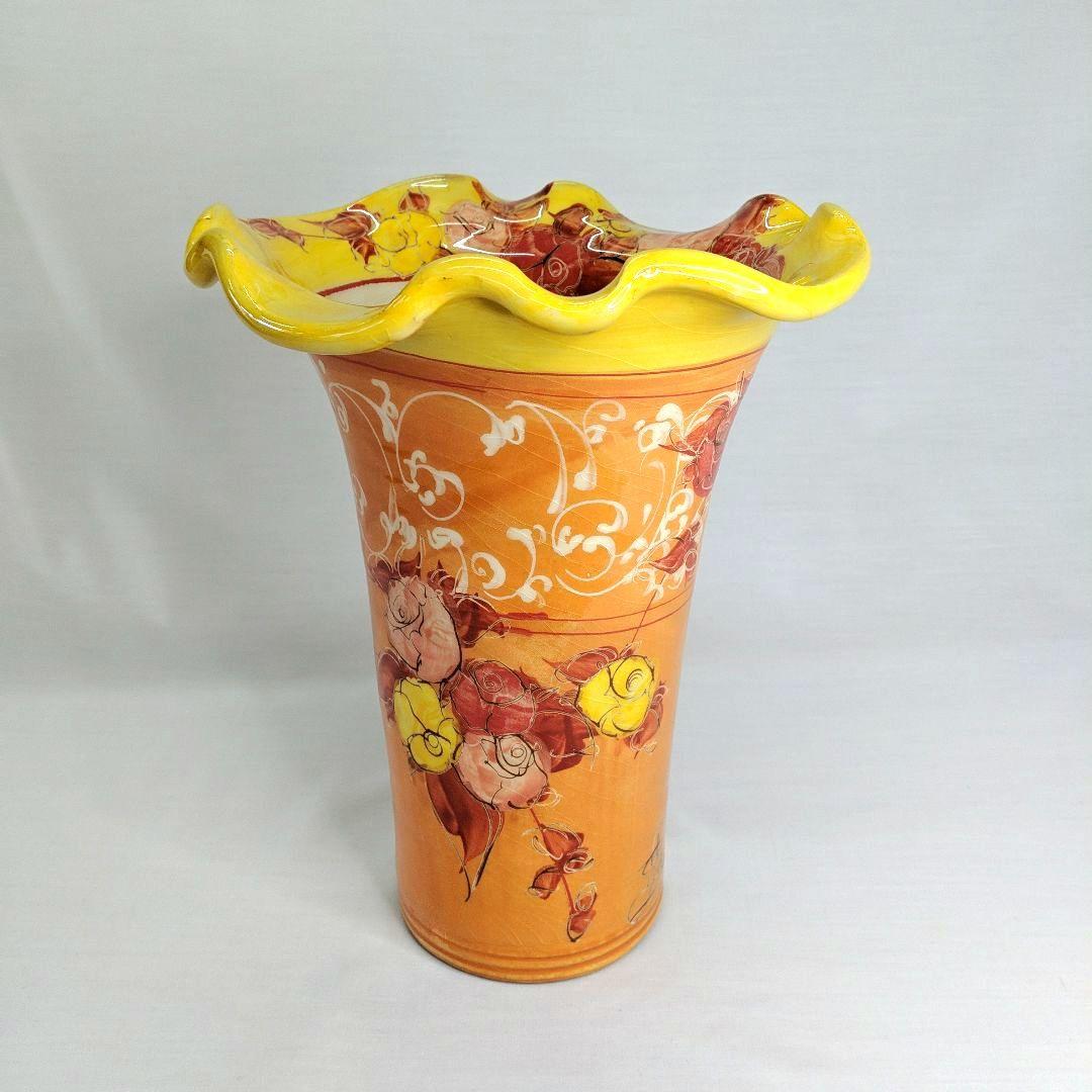 フランス製 花瓶 高さ28cm オレンジ
