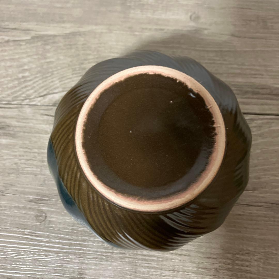 E-1 【美品】小鉢 5客セット 織部焼風 緑×茶 モダン 煮物鉢 向付 陶器