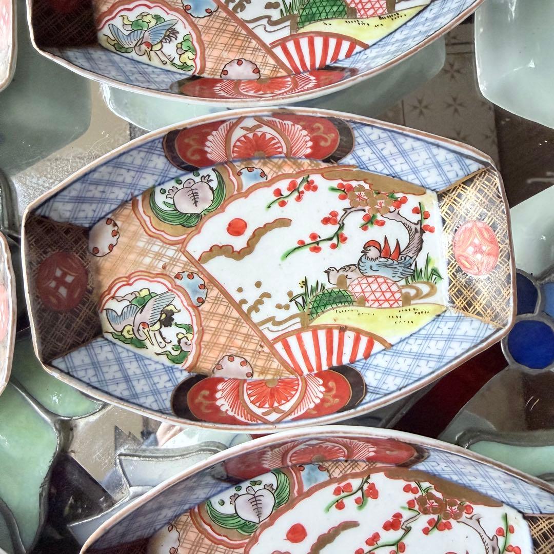 2236様感謝‼️ひな祭り記念‼️最上手伊万里　梅おしどり&鶴亀切支丹舟形刺身皿5客