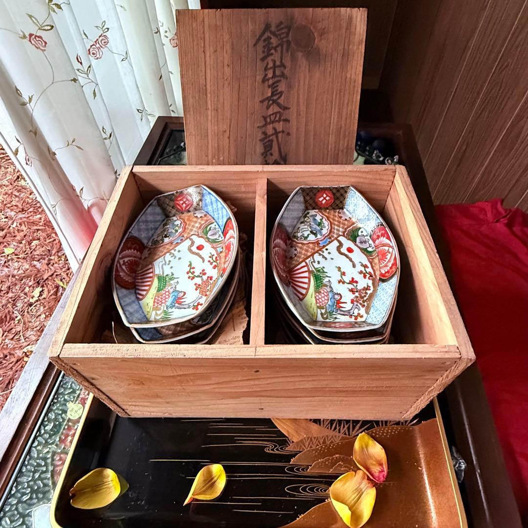 2236様感謝‼️ひな祭り記念‼️最上手伊万里　梅おしどり&鶴亀切支丹舟形刺身皿5客