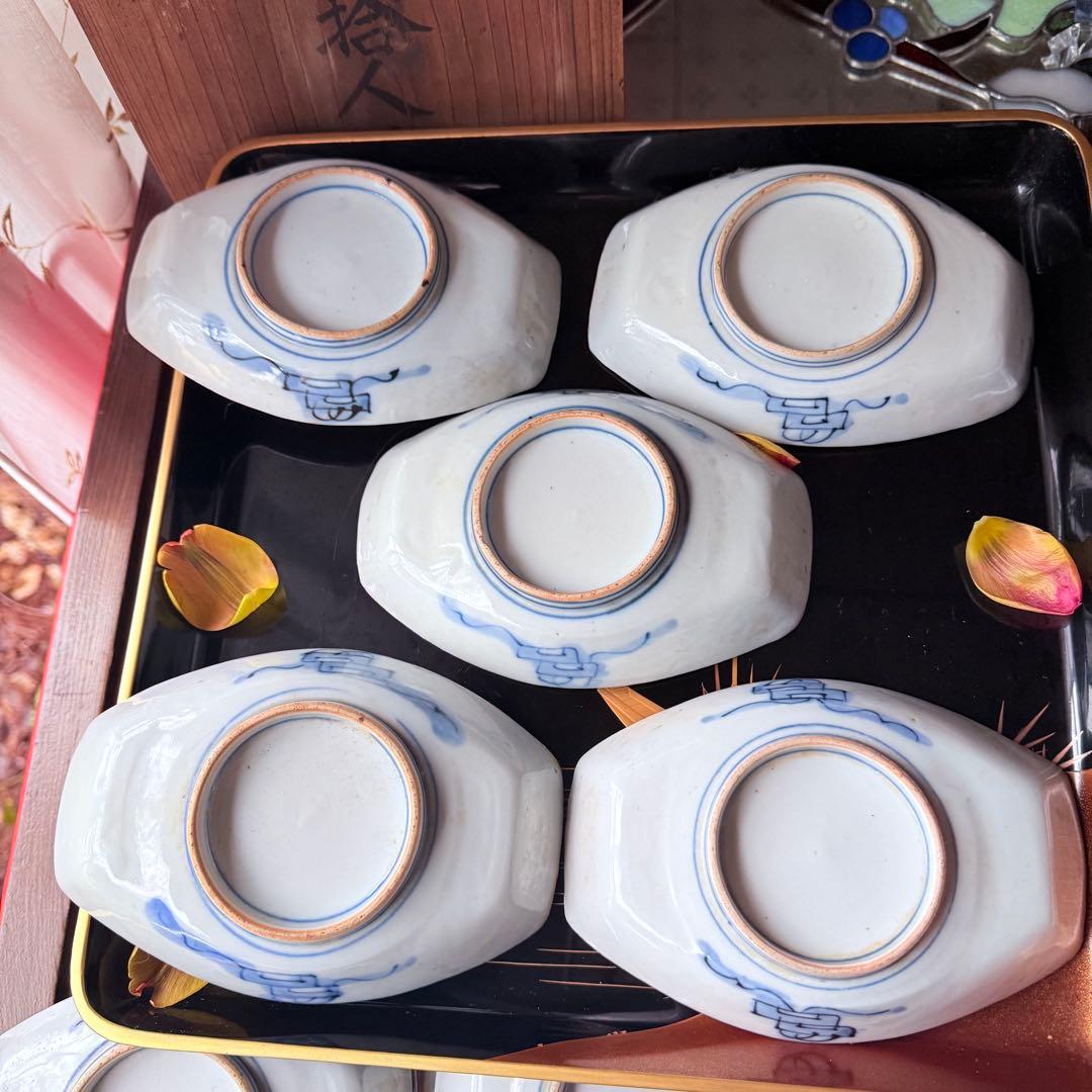 2236様感謝‼️ひな祭り記念‼️最上手伊万里　梅おしどり&鶴亀切支丹舟形刺身皿5客