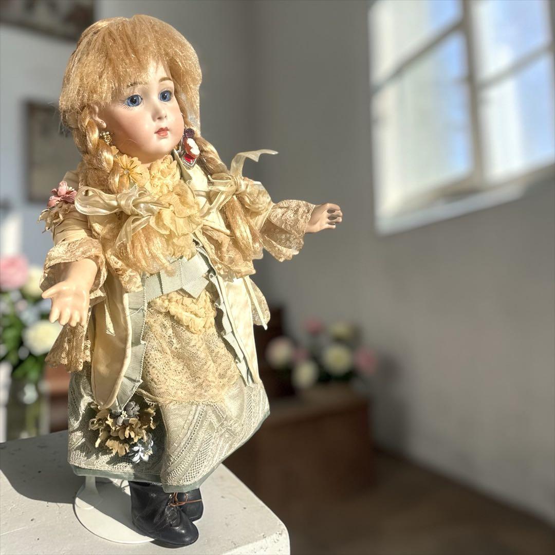 ビスクドール ロングフェイス ジュモー 作家様 ドレス ボネ ウィッグ 2個