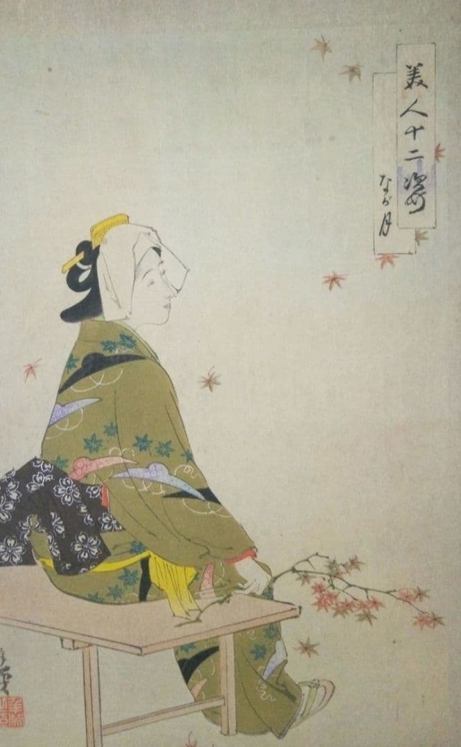 浮世絵、美人十二姿なが月、右田年英画