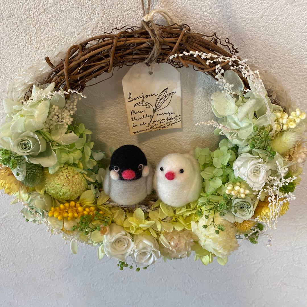 シトラスグリーンリース&2羽の文鳥さん
