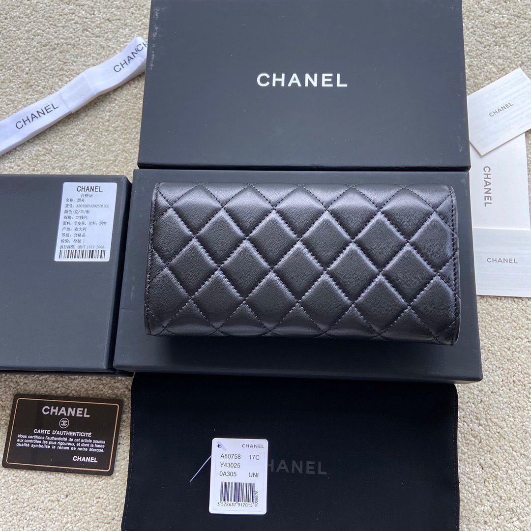 CHANEL ブラック レザー 長財布