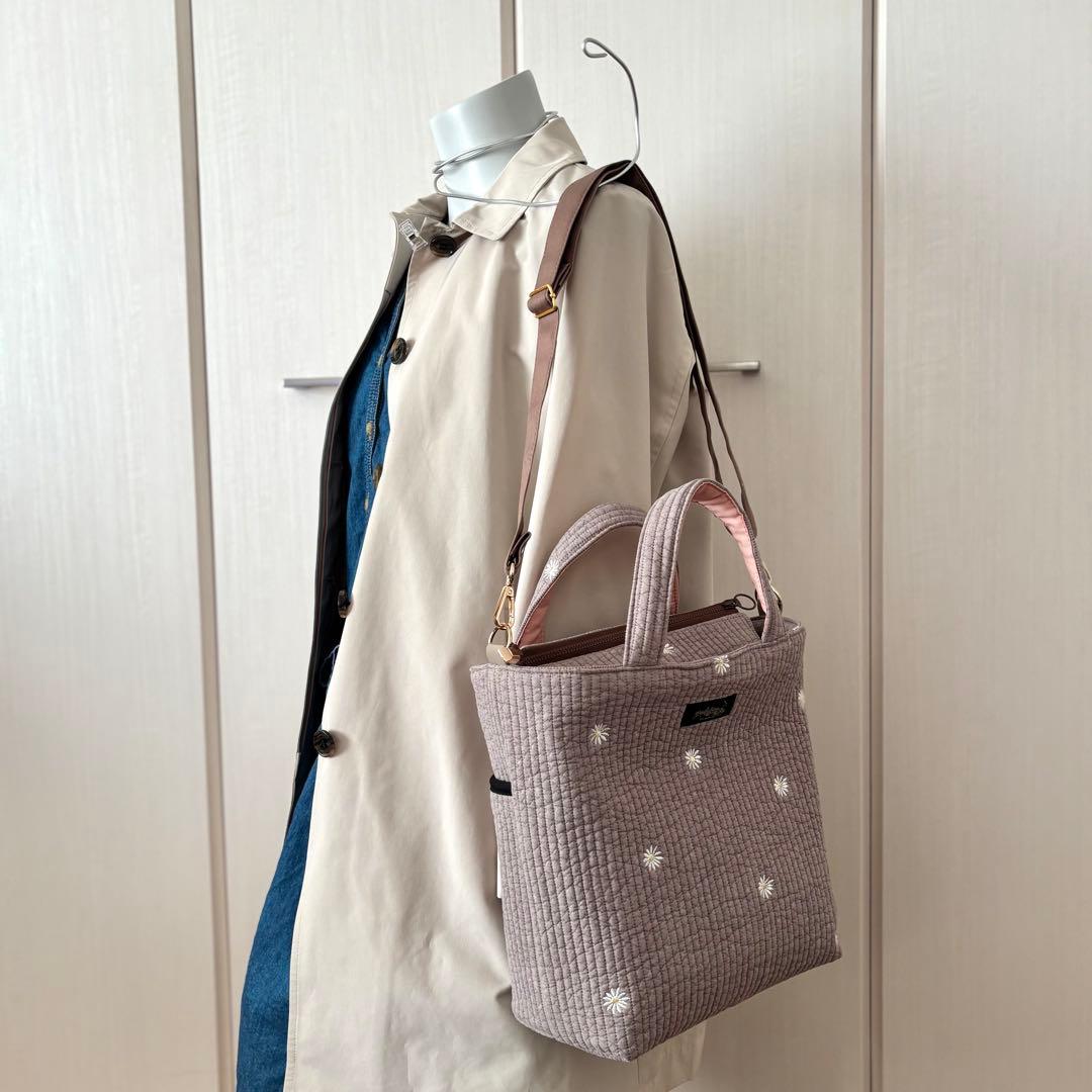 【ゆずLove】くったりトートバッグ　ヌビキルト　ファスナー開閉