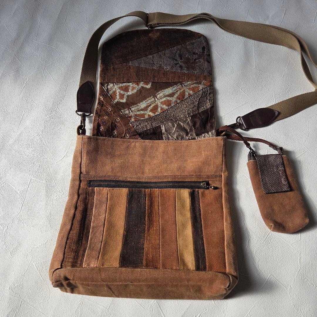 酒袋と大島紬ハンドメイド ショルダーバッグ一点もの