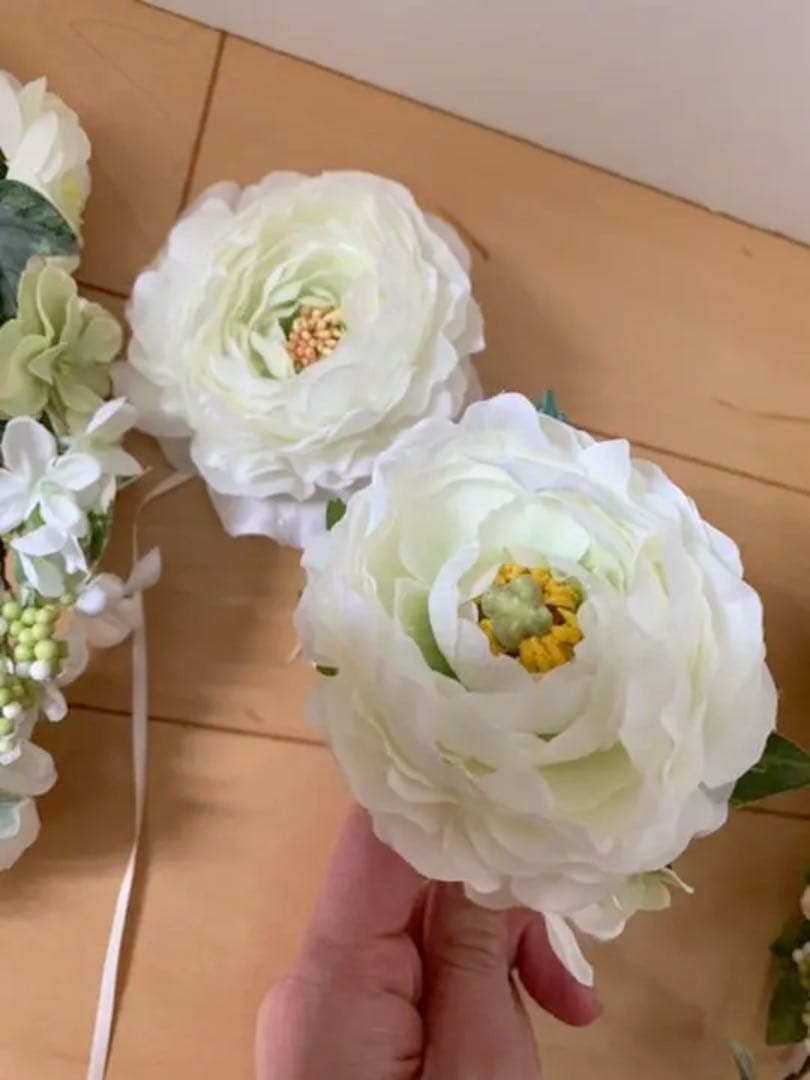【美品】ウェディング　ブーケ&ブートニア&花冠&リストバンド　4点セット