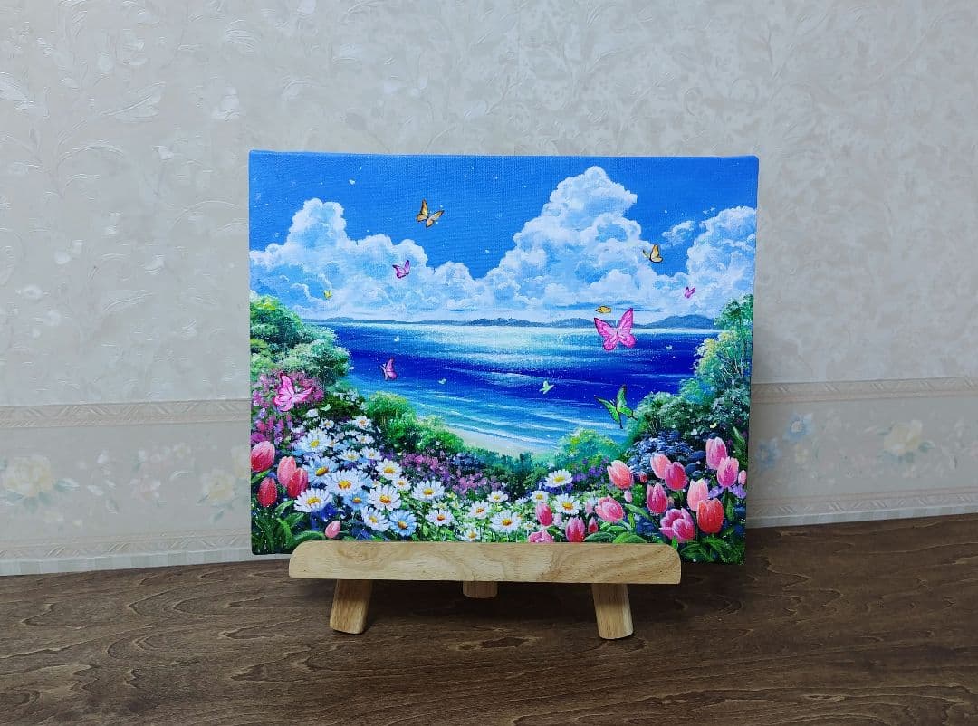 N*°様 【浜辺に咲く花】アクリル画 F3 風景画 絵画