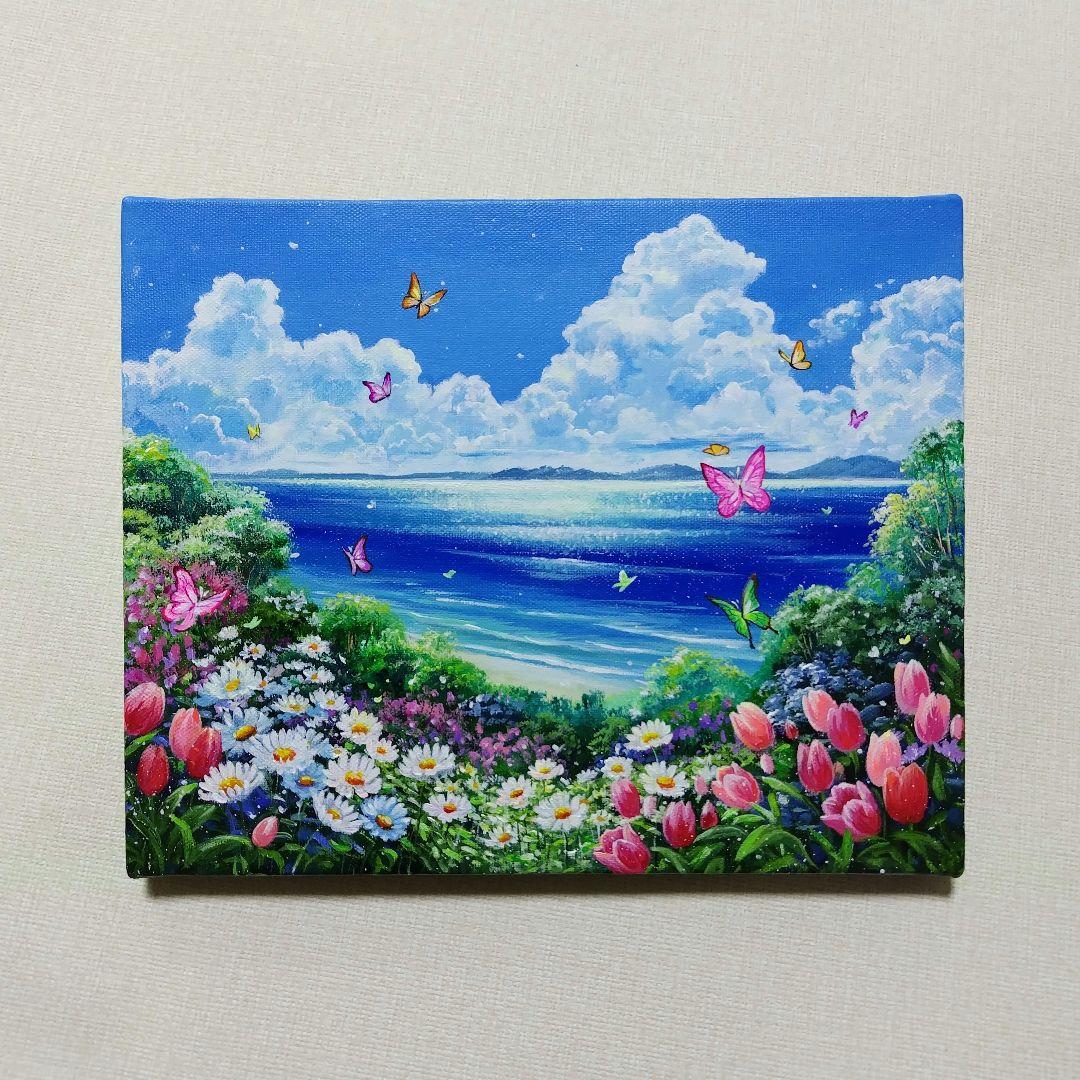 N*°様 【浜辺に咲く花】アクリル画 F3 風景画 絵画