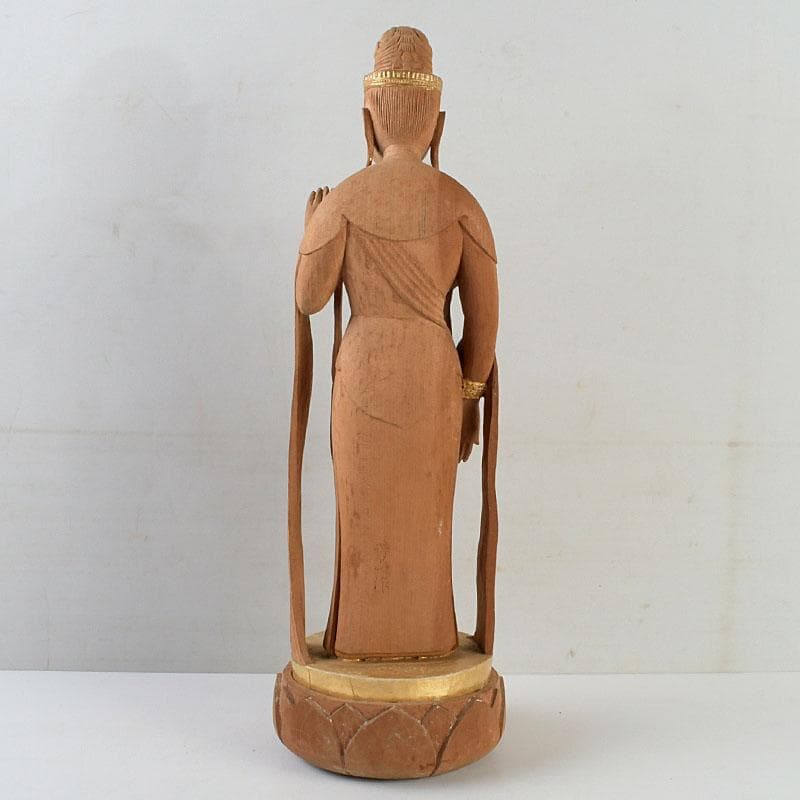 仏教美術　芳正作　木彫塗金　観音立像　仏像　置物　V　9405