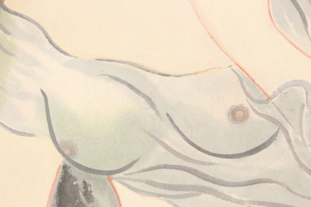 No4486 掛軸　在銘　重学　美人画　蘭香幽谷　着色紙本　古美術　送料無料