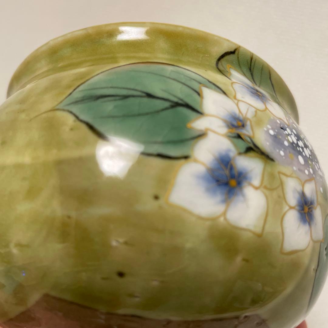 【Used・希少】京焼 清水焼 陶あん 京織部 がく紫陽花 中鉢 ヴィンテージ品
