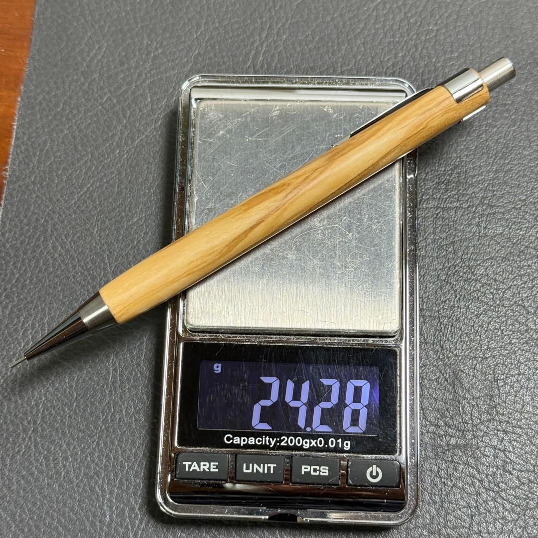 109オリーブウッド　木製シャーペン　強低重心テーパー　ステンレス