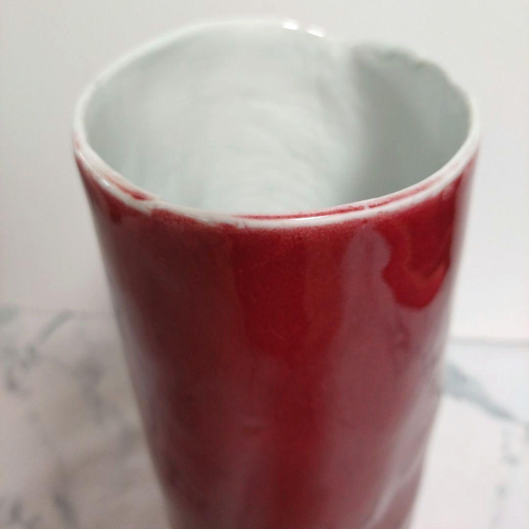 赤い陶器製花瓶　花立て　フラワーベース　骨董品