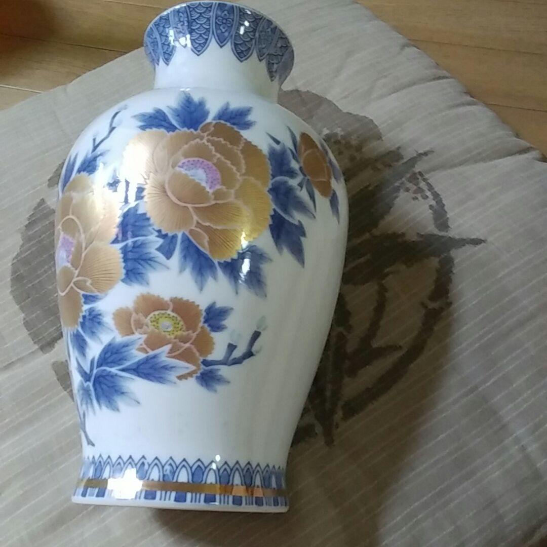 ４８最終値めちゃくちゃ　豪華金彩　明陶　30cm　ゴールド牡丹　花瓶　美品