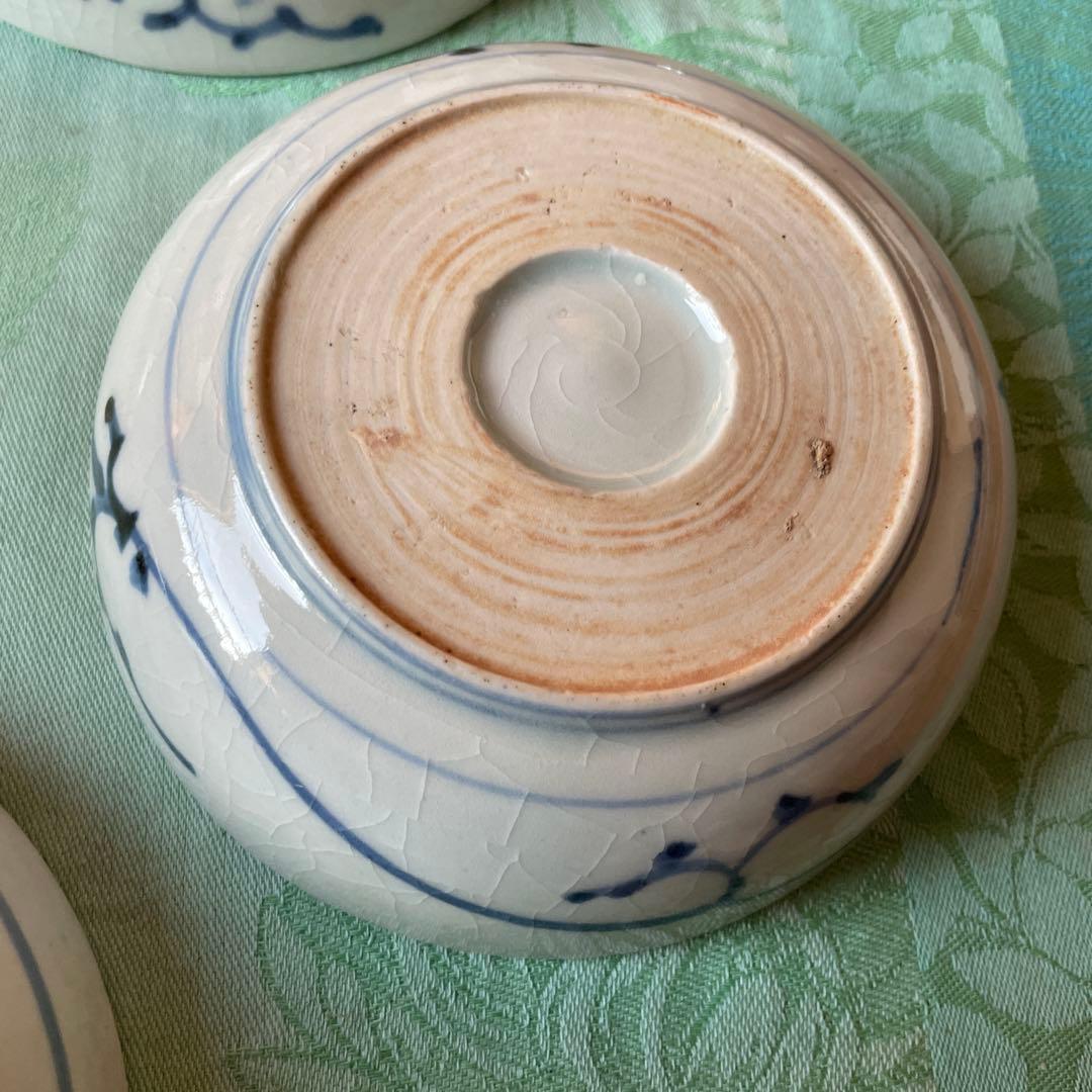 江戸中期　古伊万里　染付　唐草　膾皿　5客
