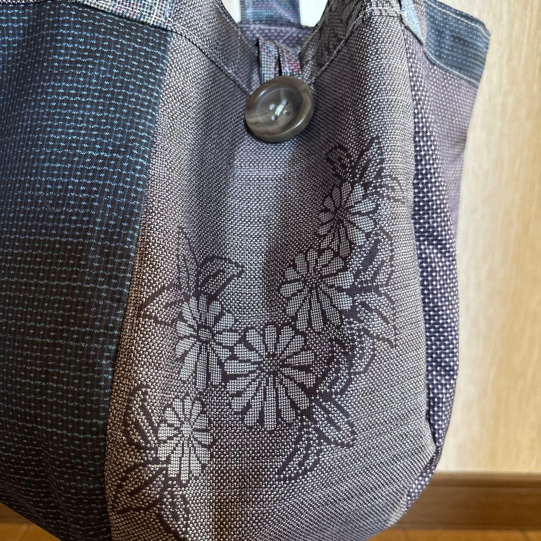 ハンドメイド　大島紬(古着)リメイク トートバッグ　着物リメイク　ハンドバック