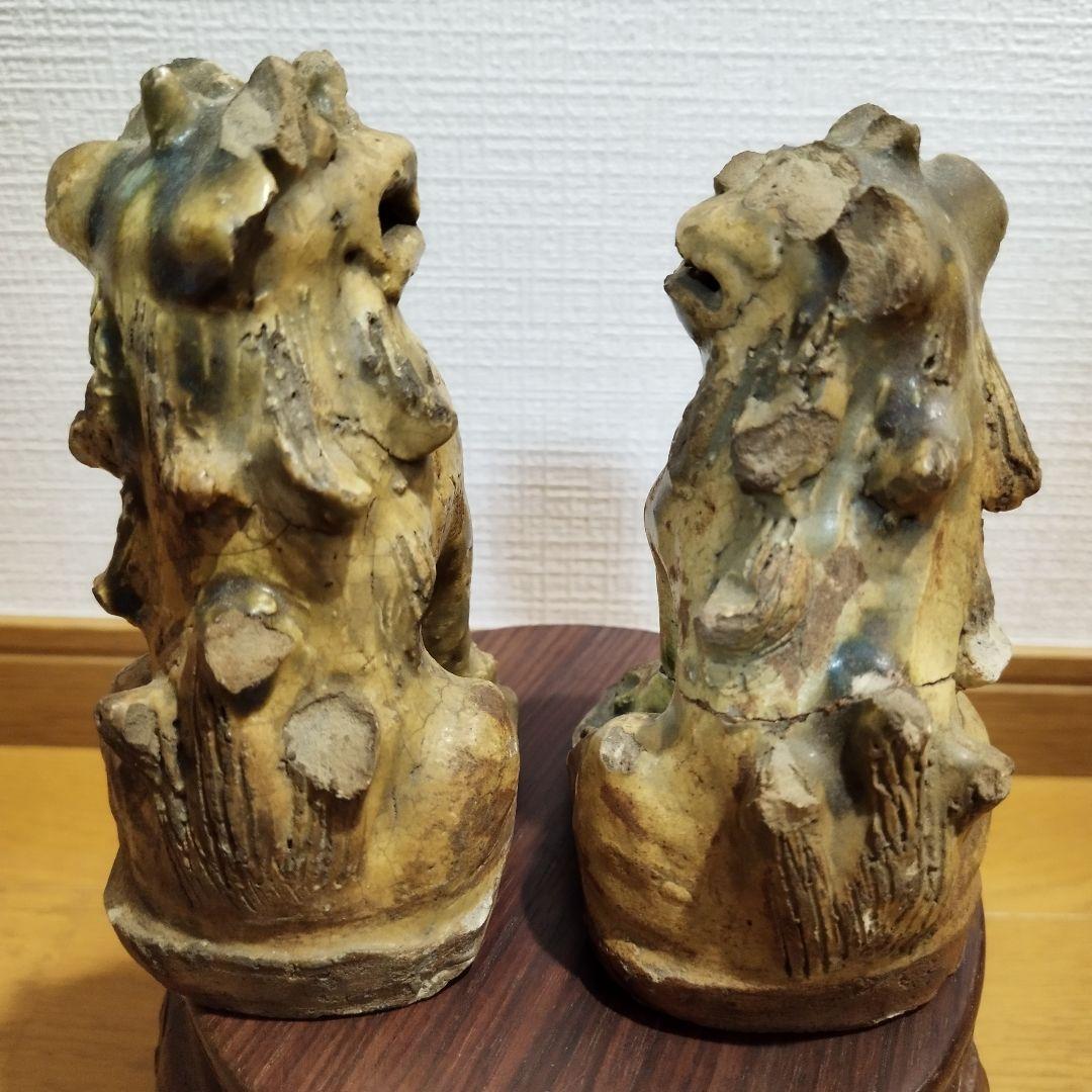 瀬戸のこま犬　陶器製　狛犬　一対　江戸期　加藤春岱の作　傷ありますが珍品？！